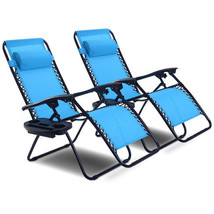 2 Pieces Folding Lounge Chair with Zero Gravity-Light Blue - Color: Light Blue - £140.03 GBP