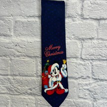 Vintage Disney Mickey Mouse Christmas Necktie Navy Blue Santa Novelty  - £13.64 GBP