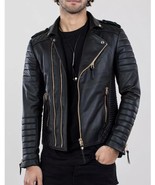 Chaqueta motera negra elegante nueva chaqueta para hombre cuero de piel ... - $222.05 CAD+