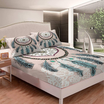 Dreamcatcher Fitted Sheet Boho Mandala Bedding Purple Dream Catcher Bed Sheet s9 - £23.97 GBP+