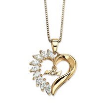 Mom 1.35 Tcw 18K Gold Over Sterling Silver Heart Pendant Charm With 18&#39; Chain - £157.26 GBP
