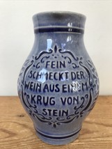 Vintage German Salt Glazed Blue Pottery Stoneware Wine Pitcher Jug 0.5L 6&quot; - £39.33 GBP