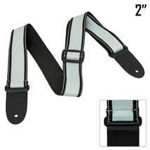 2&quot; Strap For Electric Acoustic Bass Guitar Nylon Thick Leather Ends Gray &amp; Black - £33.01 GBP