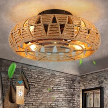 Retusior Low Profile Caged Boho Bladeless Ceiling Fan With Lights Remote - £71.89 GBP
