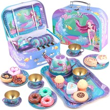 27Pcs Kids Tea Party Set For Little Girls Mermaid Gift Pretend Toy Tin Tea Set &amp; - £29.33 GBP