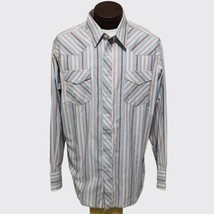 Vtg 1990s Wrangler Western Shirt Pearl Snap Long Sleeve Striped Rodeo Me... - $18.97