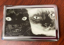 Ying &amp; Yang Cats Image Cigarette Case with Built in Lighter Metal Wallet - £15.78 GBP