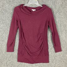 Liz Lange Maternity Top Women&#39;s XS Long Sleeve Burgundy Cotton Blend Cow... - $16.75 CAD