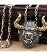 Bull King Pendant Necklace  Mens Punk Rock Fashion Accessory - $39.70 CAD+