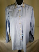 VTG Portraits Northern Isles Embroidered Blue Chambray Button Up Shirt 16W Acorn - $24.99