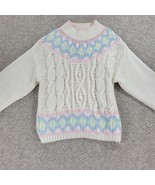 VINTAGE Jamie Scott Womens Sweater L Cream Hand Knit Pastel Ramie Mock N... - $37.15