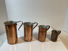 Rustic/Farmhouse Copper with brass handles- 4 Pcs Tall Measuring Cup Set VINTAGE - £29.65 GBP