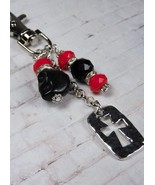 Skull Cross Howlite Crystal Day of the Dead Purse Charm Keychain Red Black - $14.84