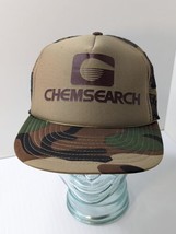 Vintage CHEMSEARCH Trucker Hat Snapback Cap Camo Camouflage 80s Green Army Foam - £12.73 GBP
