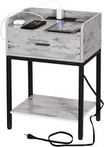 Lerliuo 3-Tier End Side Table With Storage Drawer And Shelf, Modern Bedside - £40.12 GBP