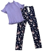 Girls 7 Janie and Jack Purple Ruffle Sleeve Ribbed Knit Top &amp; Floral Pon... - $797.31 MXN