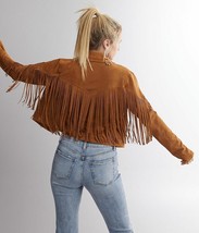 Women fringe tan suede jacket tassel Women leather jacket with fringes #20 - £79.14 GBP+