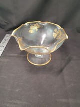 Compote Footed Candy Bowl, Fine blown glass w/Gold floral detail Poppies - £13.70 GBP
