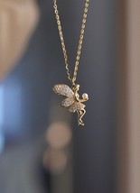 14K Gold Angel Fairy Pearl Charm Necklace, 925 Silver, gift, chain, special - £56.13 GBP
