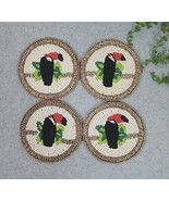 Tropical Toucan Bird Beaded Drink Coasters 4.5&quot; Set of 4 NEW - £15.41 GBP