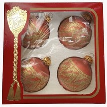 Rauch 4 Glass Ornaments Peach Gold Mica Glitter Greek Victoria Collection VTG - $17.63