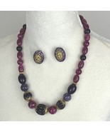 Vintage Purple Lucite Confetti Beaded Necklace &amp; Clip Earrings - $553.61 MXN