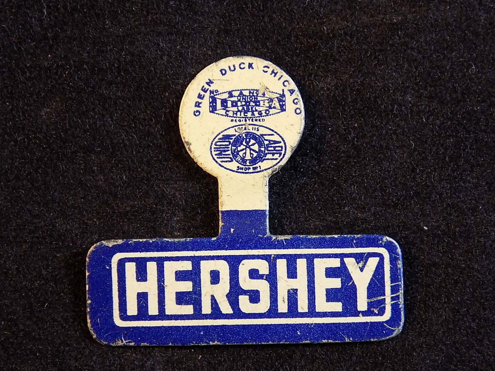 Primary image for Vintage GREEN DUCK TAB BACK HERSHEY Promotional Advertising BUTTON 