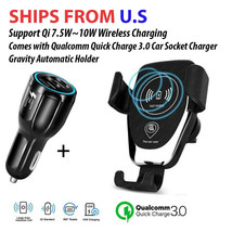 Gravity Wireless Qi 10W Car Charging Mount Cell Phone Holder + QC3.0 Car Charger - £6.08 GBP+