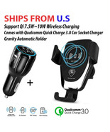 Gravity Wireless Qi 10W Car Charging Mount Cell Phone Holder + QC3.0 Car... - £5.94 GBP+