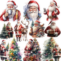 20 PCS Santa Claus Stickers Lot Christmas Tree Vintage Retro Watercolor ... - £6.19 GBP