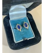 2.30Ct Oval Tanzanite &amp; Diamond 14k Yellow Gold Over Pretty Stud Earrings - €96,01 EUR