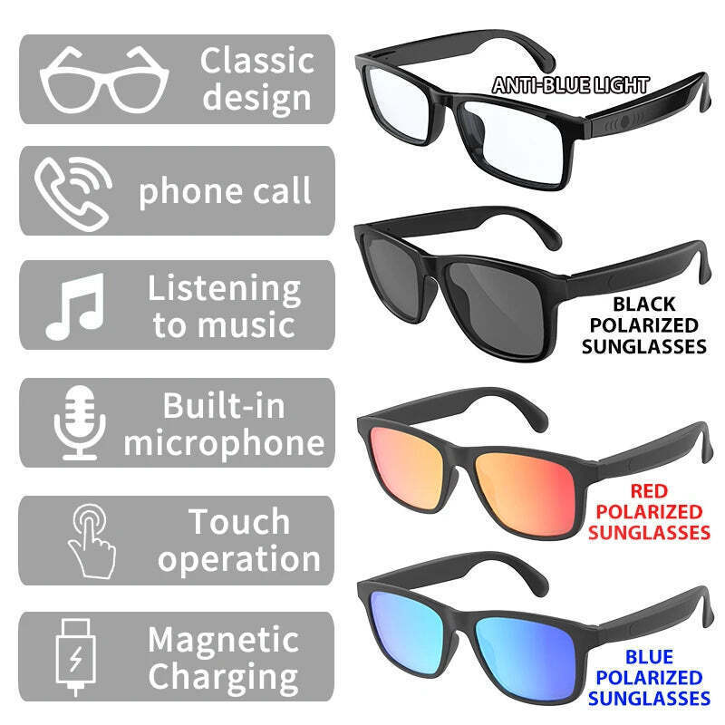 Smart Bluetooth Sunglasses with Builtin Speakers and Mic - $63.99+
