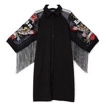 New Woman Plus Size Black Casual Shirt Dress 3/4 Mesh Sleeves Eagle Embroidery F - £49.40 GBP