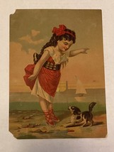 LARGE TRADE CARD - No branding Girl in dress pointing Dog To Leave.. Sai... - $9.50