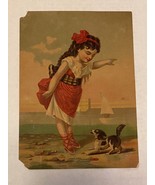 LARGE TRADE CARD - No branding Girl in dress pointing Dog To Leave.. Sai... - £7.13 GBP