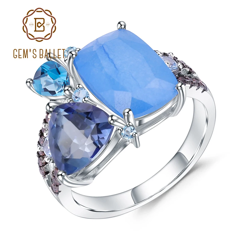Natural Aqua blue Calcedony Rings 925 Sterling Silver Gemstone Vintage Ring for  - £55.69 GBP