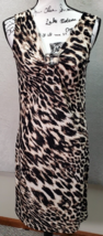 Dana Buchman Sheath Dress Womens XS Black Tan Leopard Print Sleeveless V Neck - £17.99 GBP