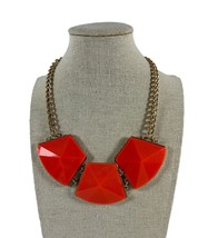 Gold Tone Chain Large Halloween Orange Beads Bib Style Statement - $11.88