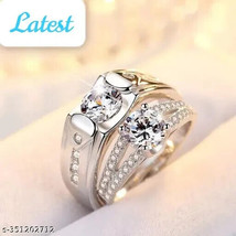 2Pcs/Pair Heart Engagement Wedding Love Promise Rings Couples Kundan Jewelry Sed - £3.09 GBP