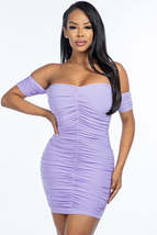 Lavender Purple Sexy Summer Off shoulder Ruched Mini Dress - £15.13 GBP