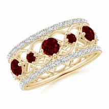 ANGARA Art Deco Inspired Graduated Ruby and Diamond Ring for Women in 14K Gold - £2,254.49 GBP
