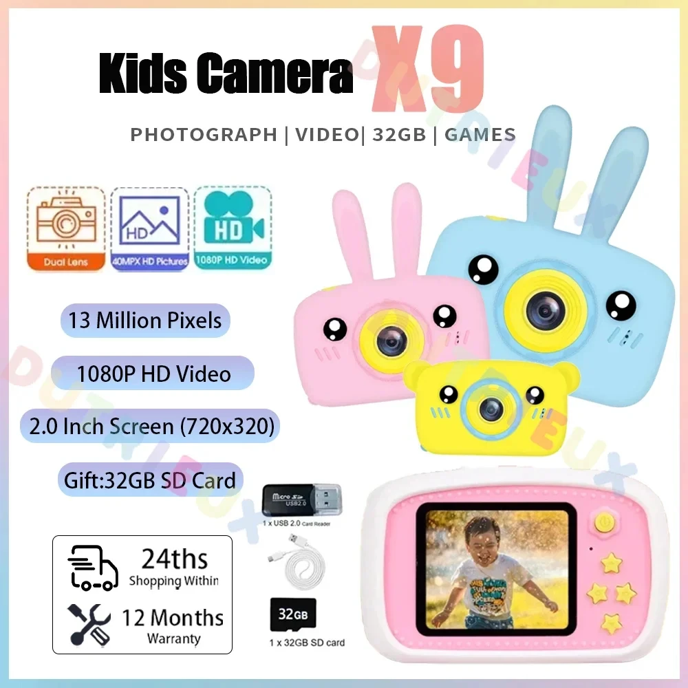 Kids Camera X9 Digital Funny Cartoon 1080P Mini Cameras HD IPS Screen Childrens - £17.03 GBP+
