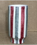 Italy Art Pottery Red White Gray Striped Cylinder Vase Numbered 30/3 - $49.50