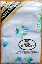 Vintage Tastemaker Two King Size Pillowcases Muslin No Iron White with F... - $24.99