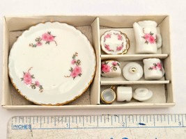 New Dolllhouse Miniature 10 Pc Porcelain Coffee Cake Dessert Set Cottage Core - £4.72 GBP