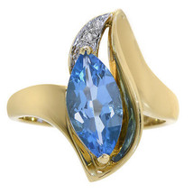 2.02 Carat Marquise Cut Blue Topaz &amp; Round Diamond Ring 14K Yellow Gold - $375.21