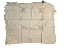Vintage Cream Madeira Embroidered Cutwork Table Cloth 39" square - $39.00