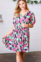 Multicolor Flat Floral Tiered Front Tie Pocketed Dress - £23.42 GBP