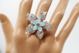 Vintage 925 sterling silver fire opal flower cocktail ring - $49.99