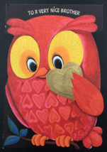 VTG Diecut Hallmark Owl w/ Gold Coin Heart Nice Brother Valentine Greeting Card - £7.58 GBP